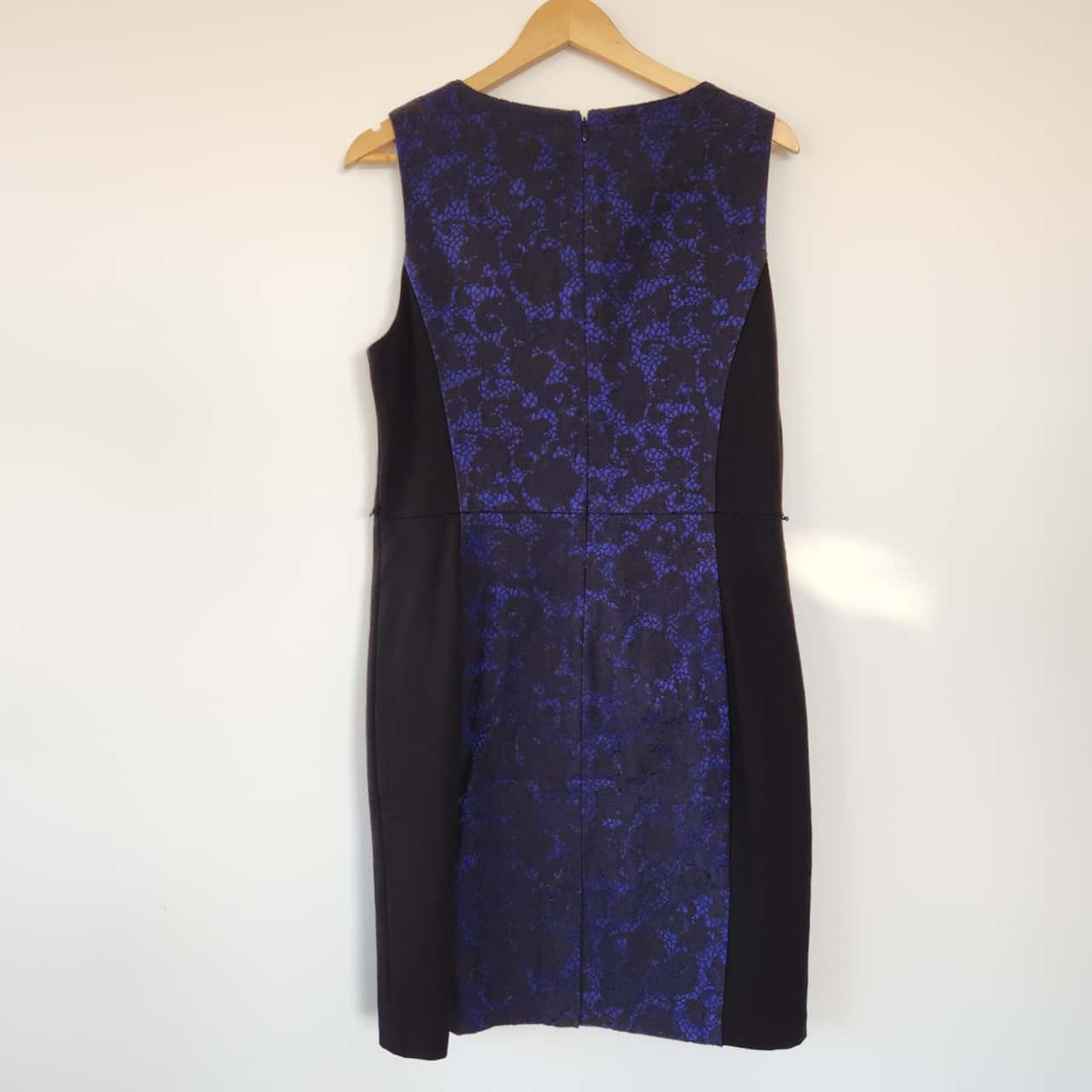 JacquiE Black Blue Jacquard Office Dress Size 14 / XXL (s)