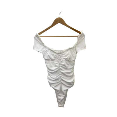 HELLO MOLLY Womens  Size 8 Bodysuit White Ruched