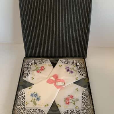 Vintage Boxed Irish Cotton Handkerchief, set of 4