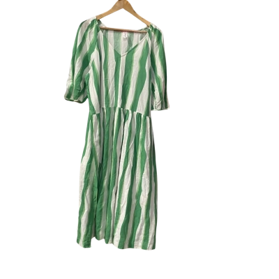 Elm Womens  Size 14 Maxi Dress Green / Striped / White 