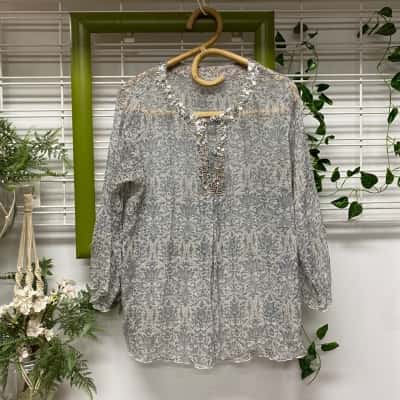 Acanthe Womens  Sheer Silk Blouse Grey / Silver One Size