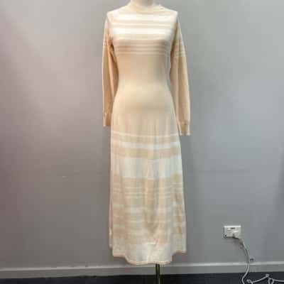 David Jones Womens  Size L Midi Stretchy Knit Dress Natural / Off White 