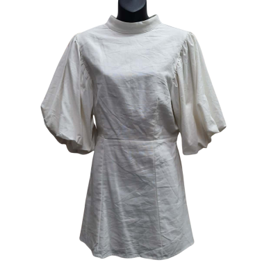 New With Tags CHARCOAL Size 10 Linen Mini with Balloon Sleeves and Open Back Detail