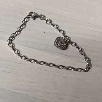 Silver Prouds Round Link Chain + Heart 925 Italy
