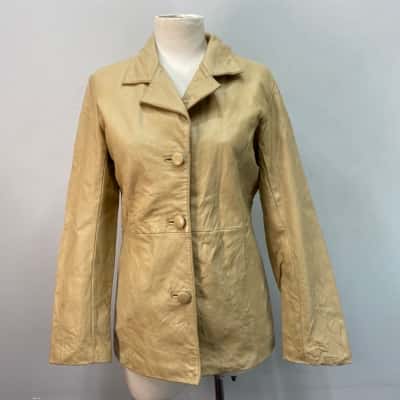 EXL Womens  Size 12 100% Leather Jacket Beige / Natural 