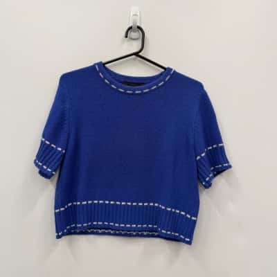 Zara Blue Short Sleeve Knit Top - Size S 