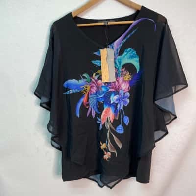 Liz Jordan Womens  Size 14 Sleeveless Top Black  / Floral 