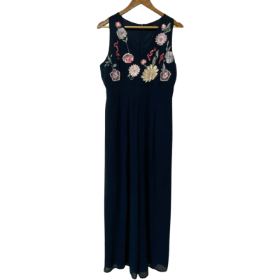  Angel Eye Womens  Size 16 Jumpsuit Navy Blue with Floral Embroidery on Bodice BNWT