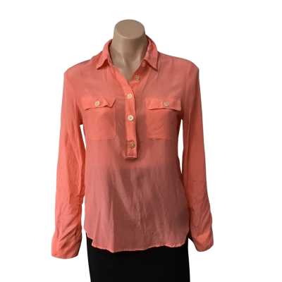Banana Republic Womens Size S Orange 100% Silk Long Sleeve Blouse