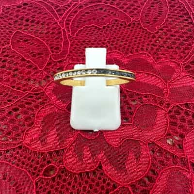 Mimco Enamour Collection Black & Clear Stones Ring Size L