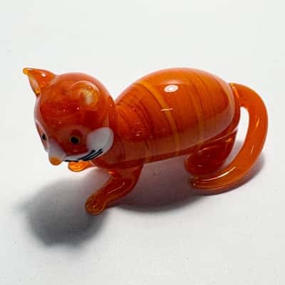 Hand blown Murano Glass Orange Cat Figurine