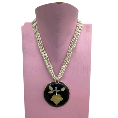  Womens Beaded Necklace with Shell Inlay 