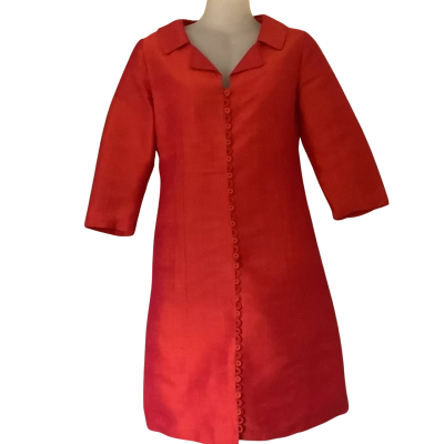 Vintage** Roville Of Melbourne.  Red Thai Silk Coat Dress.   Size S 
