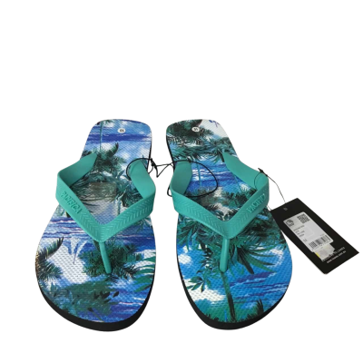 Pacifica Size 10 Blue / Green Hawaiian Pattern Thongs (new) 