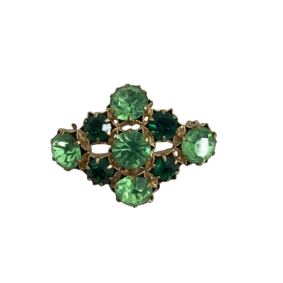  Womens Brooch Gold Tone with Green Rhinestones