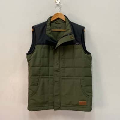 Pure Western Mens Quilted Size M Reversible Vest Black  / Khaki 