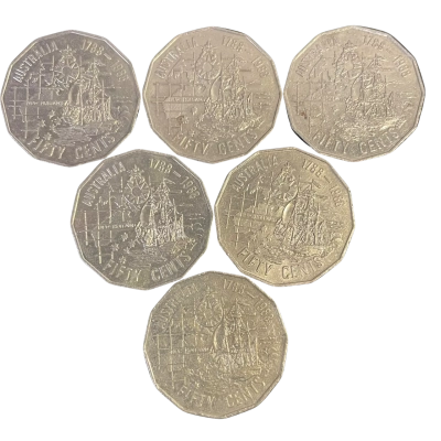 Lot of 6 x 1988 Bicentennial Tall Ships 50 Cent Coins