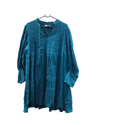 Piper Petites Women's Teal Blue V-Neck Short Sleeve Smock Midi Dress - Size 12