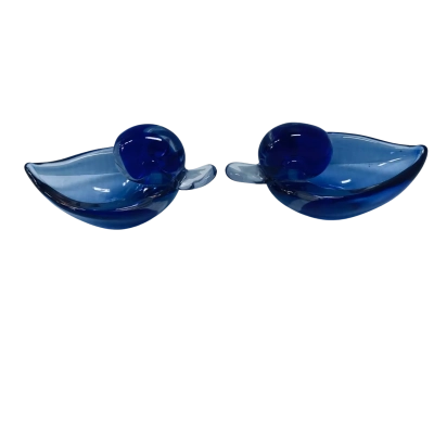 2 x Art Glass Blue Duck Trinket Dishes
