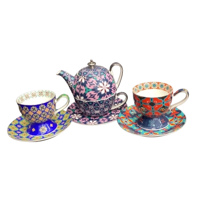 T2 Cups and saucers plus Teapot set