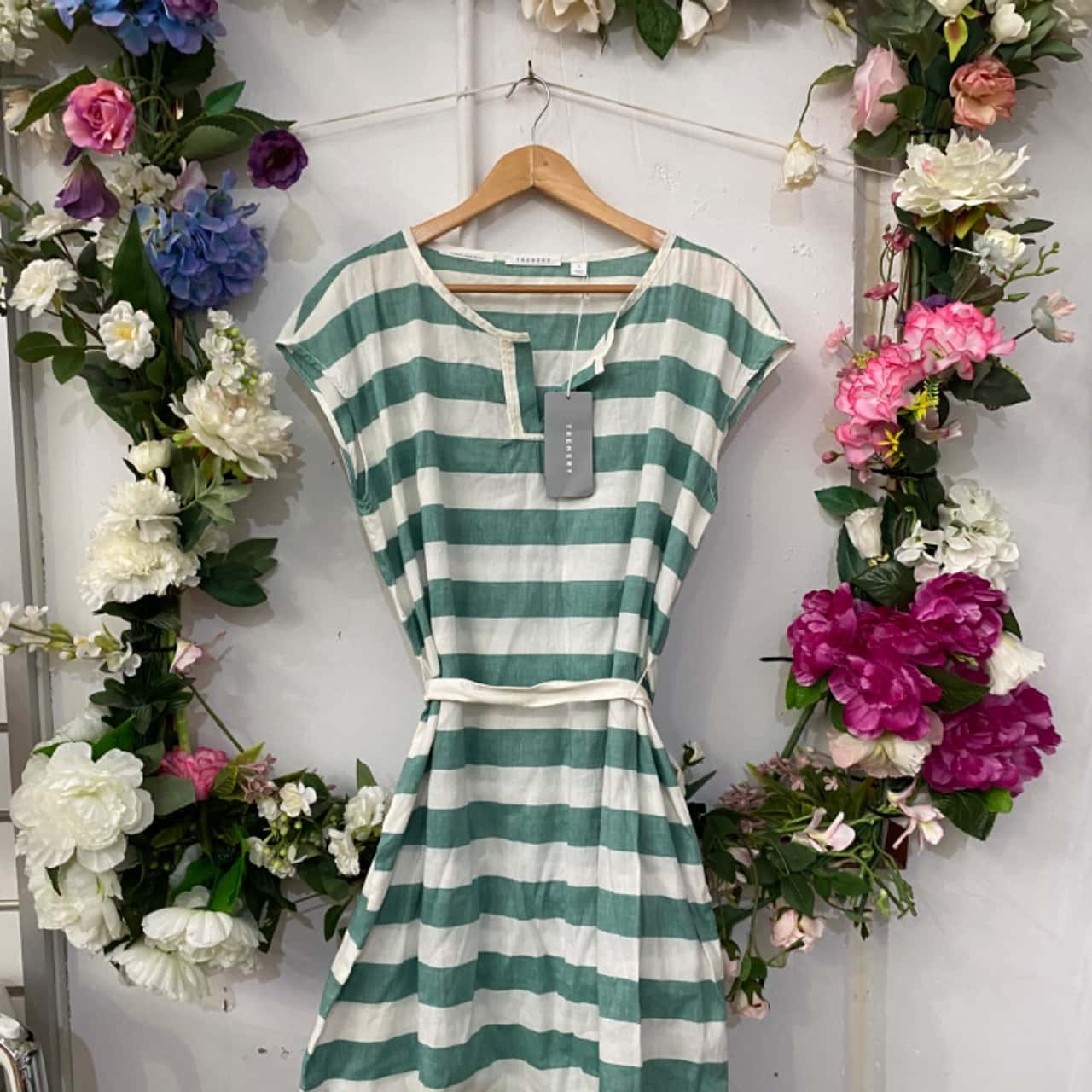 Vendela Drapy Striped Dress Green Striped