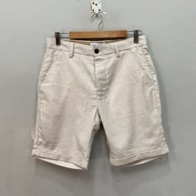 Yd. Mens  Size 30 Tailored Linen Blend Stretch Shorts Natural 