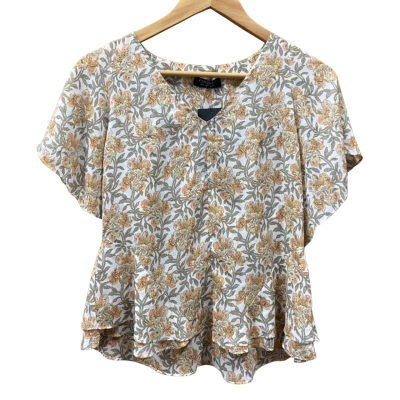 Forcast Floral Patterned Sheer Ruffle Top Size 6