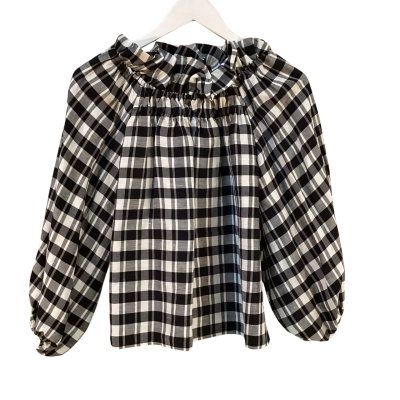 Country Road Womens Size 6 Linen Blend Long Sleeve Top Black  / White 