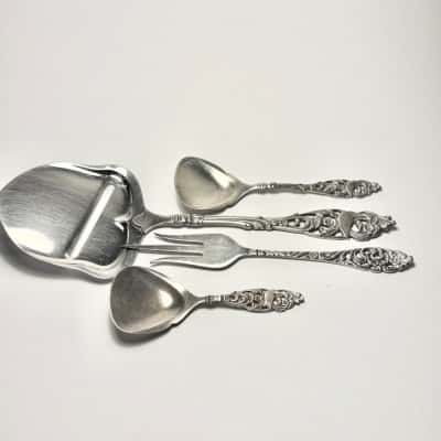 Vtg. Gero Silver Plated Floral/Bird Handle Flatware Set of 4