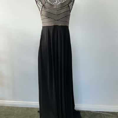  Womens  Size 11.5 Maxi Dress Black with beige striped bodice 