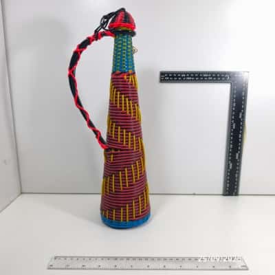 Vintage Spain Plastic Woven Glass Bohemian Wine Bottle 