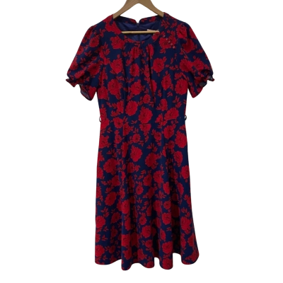 Review Womens  Size 12 Floral Dress Navy Blue / Red 
