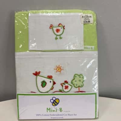 Mini B 100% Cotton Embroidered Cot Sheet Set 