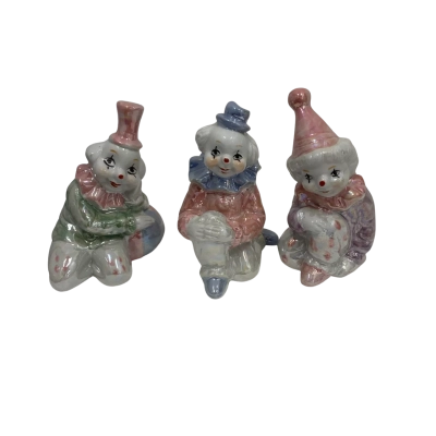 Vintage Iridescent Ceramic Clowns 
