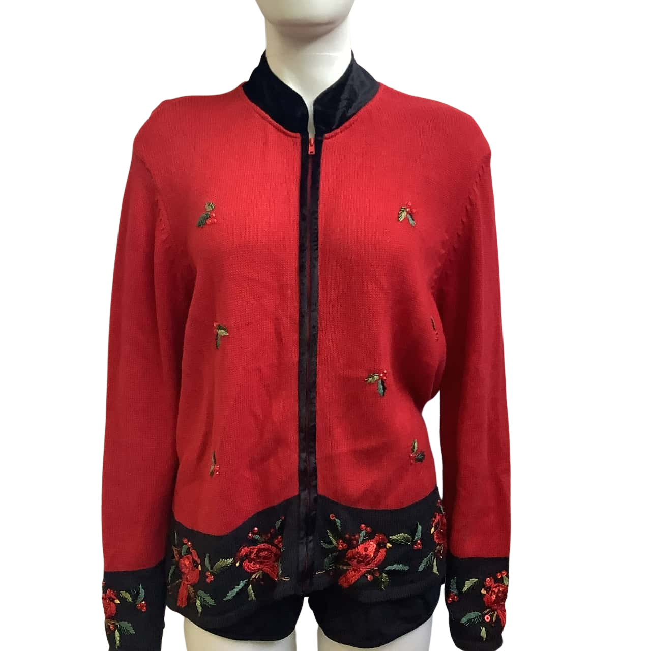 Tiara International Womens Size 1416 Bird Embroidery Front Zipper Knit