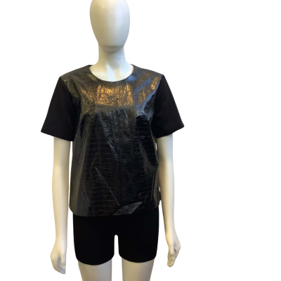 Brand New Cameo Womens  Size L Croc Print Faux Leather Top Black 