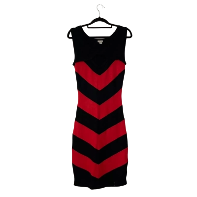 Guess Womens Chevron Striped Bodycon Dress Size S Black  / Red 
