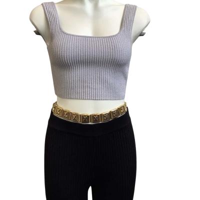 Womens Gold Tone Link Tile Belt 