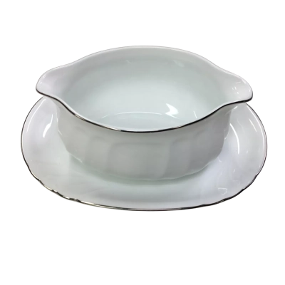 Vintage Mikasa Wedding Band Platinum Gravy Boat & Underplate - As New