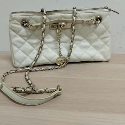 DKNY Womens White Leather Handbag With Gold Accents VGUC
