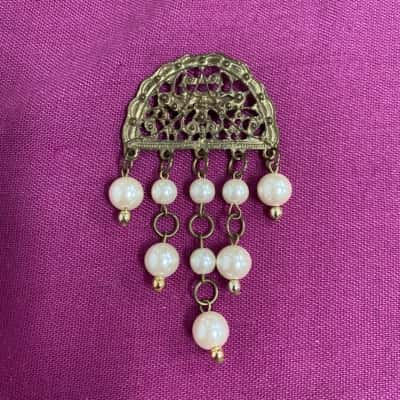  Womens Dangling Faux Pearl Brooch  