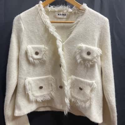 Keiko Womens Size 10 / 12 Cream Wooly Jacket