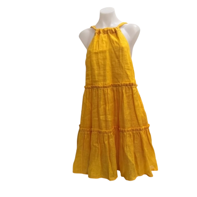 Country Road Womens Size 6 Yellow Organic French Linen Tiered Halter Midi Dress