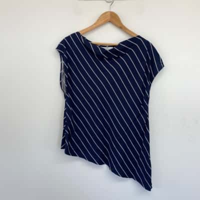 Veronika Maine Navy Blue Striped Sleeveless Top  Size 14 