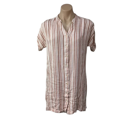 Thread + Supply Womens Size S Cream / Pink / Coral Striped Short Sleeve Mini Shirt Dress 