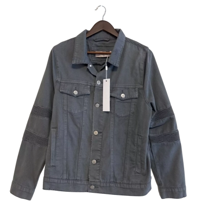 BNWT NXP Nena and Pasadena Mens Size M Biker Style Ribbed Sleeve Denim Jacket Grey 