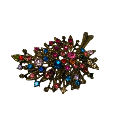 7 cm Long Rhinestone Pendant / Brooch with Pink Highlights 