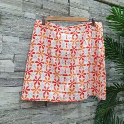 Sportsgirl Womens Size 14 Midi Skirt Coral / Multicoloured 