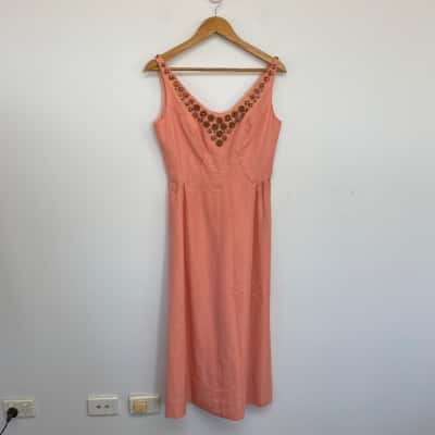 Vintage Jean Allen London Pink Embellished Sleeveless Midi Dress Size 36 