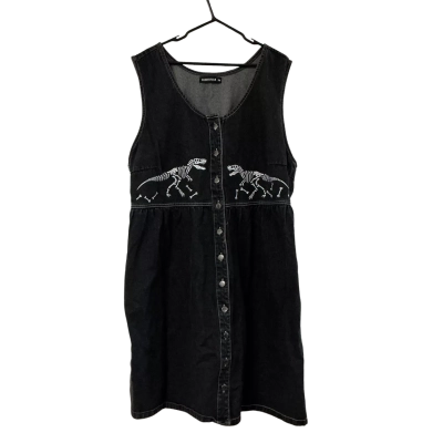 Dangerfield Black Denim Dinosaur Skeleton Dress Size 24